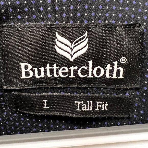 Buttercloth Men's Short Sleeve Shirt Navy Micro Dot Stretch L Tall FLAW - Picture 4 of 7